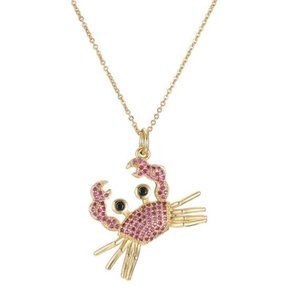 Cute Crab Hot Pink Cubic Zirconia Gold Necklace